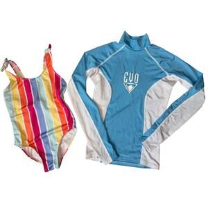 Girls Bathing Suit Size 6 & Swim Shirt Size XS Summer Pool Vacation Travel Swim